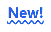 Rendered output: bold blue text reading "New!" with a wavy underline beneath it